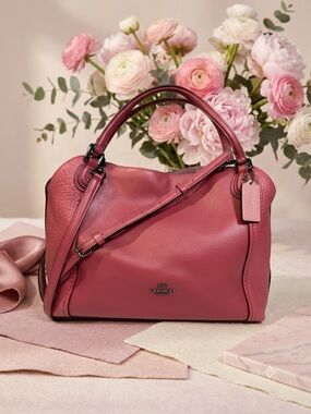 Coach Edie Shoulder Bag 28 Mixed Leathers Crossbody Berry Pink